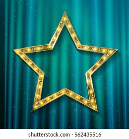 vector transparent golden star with diamonds on turquoise curtain