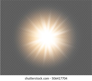 Vector transparent golden sunlight special lens flare light effect. Sun flash with rays. Star explosion