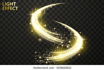 Vector transparent golden wave light effect background, advertisement or cosmetic background. 