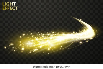 Vector transparent golden wave light effect background, advertisement or cosmetic background. 