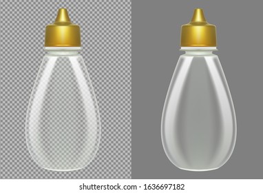 Vector transparent honey bottle. Cosmetic packaging
