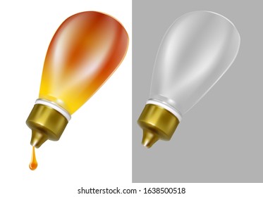 Vector transparent honey bottle with drop