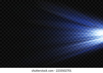 Vector transparent light with glare light effect on dark background.