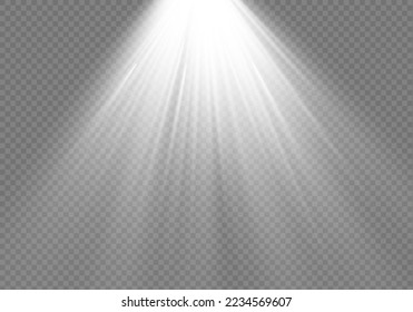 Vector transparent light with glare light effect on dark background.