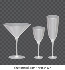 Vector transparent martini liqueur and sparkling wine glass