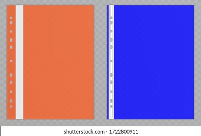 Vector transparent plastic files. Cellophane folders to protect documents