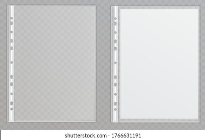 Vector transparent plastic files. Cellophane folders to protect documents