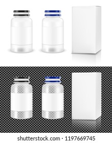 Vector transparent plastic jar with white box for cosmetics and medicines.