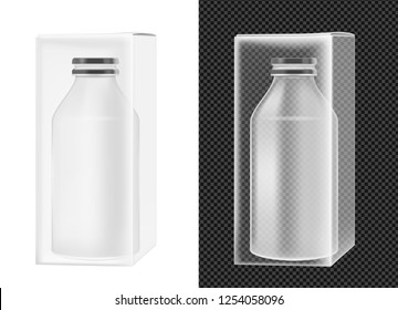 Vector transparent plastic jar with white box for cosmetics, medicines or food.