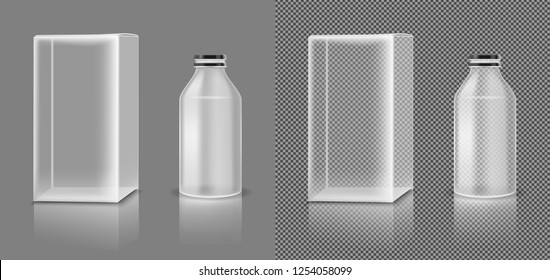 Vector Transparent Plastic Jar With White Box For Cosmetics, Medicines Or Food.