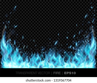 Vector transparent realistic fire flames with sparks 