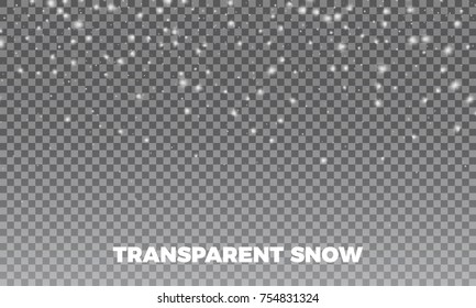 Vector transparent realistic snow background. Christmas and New Year decoration. Snowflakes background