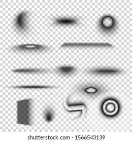 Vector transparent shadows set. Web and interface multiform design elements. Shadow overlay templates collection.