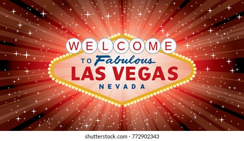 vector transparent sign of las vegas with stars and burst on red background, layered and fully editable