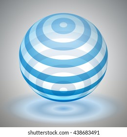 Vector transparent sphere striped, blue volume form, reflection abstract form, vector design