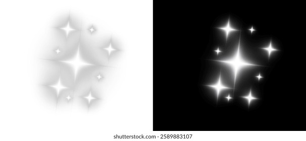 Vector transparent star with lens flare effect. Overlays, light, Sun, star, sunrays, overlays, light transitions, lens flare, light leaks and glare in PNG format. PNG sunlight flare light.