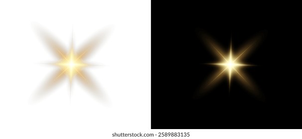 Vector transparent star with lens flare effect. Overlays, light, Sun, star, sunrays, overlays, light transitions, lens flare, light leaks and glare in PNG format. PNG sunlight flare light.