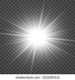 Vector transparent sun flare with beams and spotlights. Sunlight special lens flare light effect. 