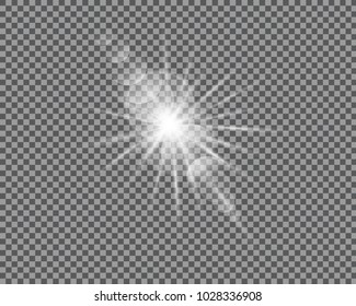 Vector transparent sun flash with rays and spotligh. Sunlight special lens flare light effect. Abstract texture for your design and business.