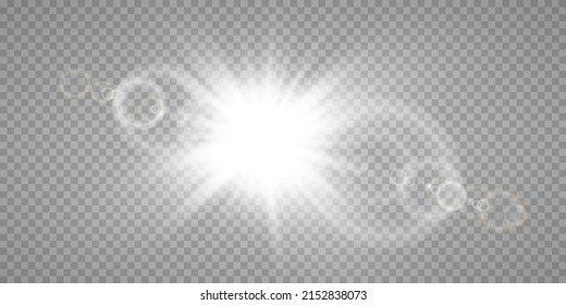 Vector transparent sun light, lens flare special effect. Solar flare with beams and spotlight
