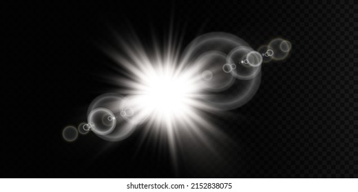 Vektortransparentes Sonnenlicht, Objektivfackel-Spezialeffekt. Sonnenstrahlen mit Balken und Scheinwerfer
