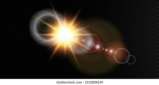 Vector transparent sun light, lens flare special effect. Solar flare with beams and spotlight
