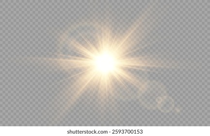 Vector transparent sun light with lens flare effect. Sun flush, Overlays, light, Sun, sunrays, transitions, lens flare, light leaks and glare in PNG format. PNG sunlight flare light.