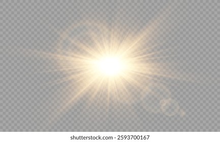 Vector transparent sun light with lens flare effect. Sun flush, Overlays, light, Sun, sunrays, transitions, lens flare, light leaks and glare in PNG format. PNG sunlight flare light.