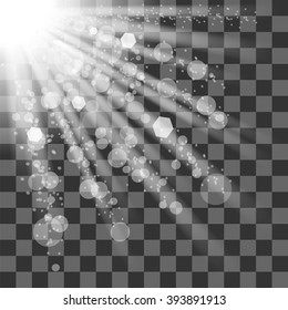 Vector Transparent Sun Light on Checkered Background.