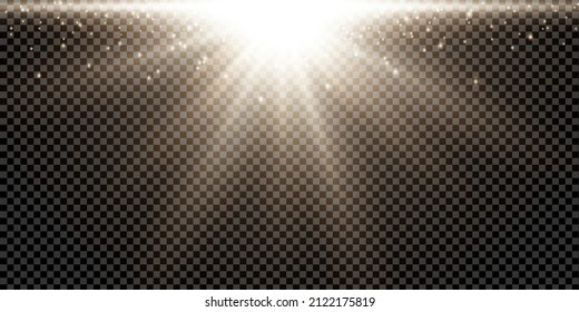 Vector transparent sun light with special glare light effect on transparent background.