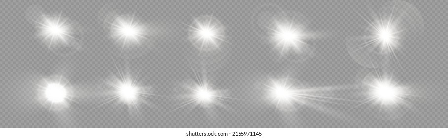 Vector transparent sun light special lens flare light effect. front lens sun flare. Vector blur in radiance light. Decor element. Horizontal star beams and spotlight. star