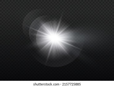 Vektor-transparente Sonnenlicht spezielle Linse Fare Lichteffekt. Sonnenfleck mit Frontlinse. Vektorunschärfe bei Strahlungslicht. Dekorelement. Horizontale Sternbalken und Scheinwerfer. Stern
