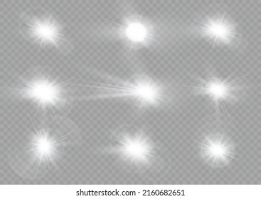 Vector transparent sun light special lens flare light effect. front lens sun flare. Vector blur in radiance light. Decor element. Horizontal star beams and spotlight. star