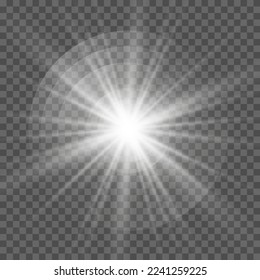 Vector transparent sun light special lens flare light effect. front lens sun flare. Vector blur in radiance light. Decor element. Horizontal star beams and spotlight. star