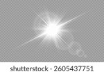 Vector transparent sunlight with lens flare effect. Overlays, light, Sun, sunrays, overlays, light transitions, lens flare, light leaks and glare in PNG format. PNG sunlight flare light.