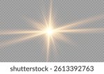 Vector transparent sunlight with lens flare effect. Glowing sunrays and bright solar burst. Light overlay with glare, shine, and heat. Vector illustration.