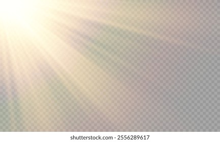 Vector transparent sunlight with lens flare effect. Overlays, overlay, light, Sun, sunrays, overlays, light transitions, lens flare, light leaks and glare in PNG format. PNG sunlight flare light effec