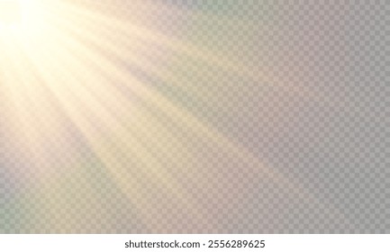 Vector transparent sunlight with lens flare effect. Overlays, overlay, light, Sun, sunrays, overlays, light transitions, lens flare, light leaks and glare in PNG format. PNG sunlight flare light effec