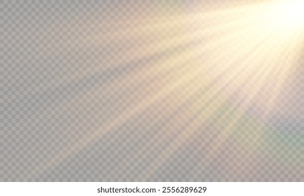 Vector transparent sunlight with lens flare effect. Overlays, overlay, light, Sun, sunrays, overlays, light transitions, lens flare, light leaks and glare in PNG format. PNG sunlight flare light effec