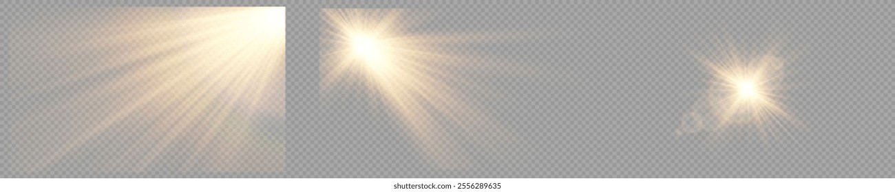 Vector transparent sunlight with lens flare effect. Overlays, overlay, light, Sun, sunrays, overlays, light transitions, lens flare, light leaks and glare in PNG format. PNG sunlight flare light effec