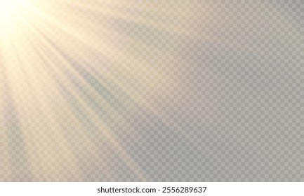 Vector transparent sunlight with lens flare effect. Overlays, overlay, light, Sun, sunrays, overlays, light transitions, lens flare, light leaks and glare in PNG format. PNG sunlight flare light effec