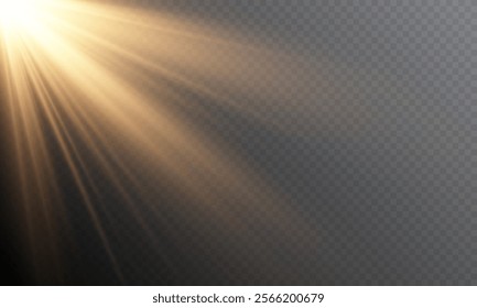 Vector transparent sunlight with lens flare effect. Overlays, light, Sun, sunrays, overlays, light transitions, lens flare, light leaks and glare in PNG format. PNG sunlight flare light.