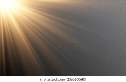 Vector transparent sunlight with lens flare effect. Overlays, light, Sun, sunrays, overlays, light transitions, lens flare, light leaks and glare in PNG format. PNG sunlight flare light.