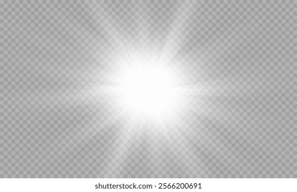 Vector transparent sunlight with lens flare effect. Overlays, light, Sun, sunrays, overlays, light transitions, lens flare, light leaks and glare in PNG format. PNG sunlight flare light.