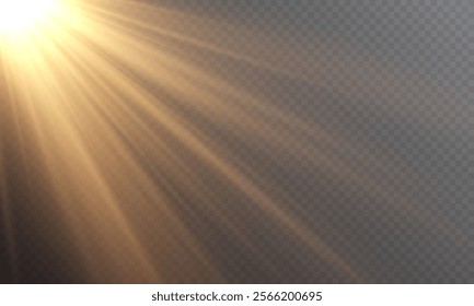 Vector transparent sunlight with lens flare effect. Overlays, light, Sun, sunrays, overlays, light transitions, lens flare, light leaks and glare in PNG format. PNG sunlight flare light.