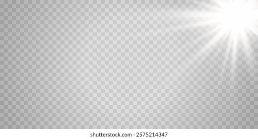 Vector transparent sunlight with lens flare effect. Overlays, light, Sun, sunrays, overlays, light transitions, lens flare, light leaks and glare in PNG format. PNG sunlight flare light.