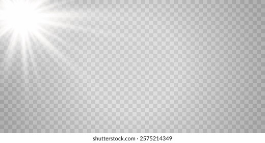 Vector transparent sunlight with lens flare effect. Overlays, light, Sun, sunrays, overlays, light transitions, lens flare, light leaks and glare in PNG format. PNG sunlight flare light.