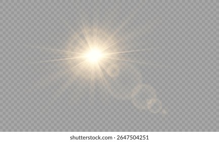 Vector transparent sunlight with lens flare effect. Overlays, light, Sun, sunrays, overlays, light transitions, lens flare, light leaks and glare in PNG format. PNG sunlight flare light.