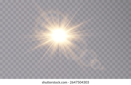 Vector transparent sunlight with lens flare effect. Overlays, light, Sun, sunrays, overlays, light transitions, lens flare, light leaks and glare in PNG format. PNG sunlight flare light.
