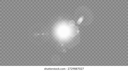 Luz solar transparente vetorial com efeito de flare da lente. Sobreposições, luz, sol, raios de sol, sobreposições, transições de luz, flare de lente, vazamentos de luz e brilho em formato PNG.